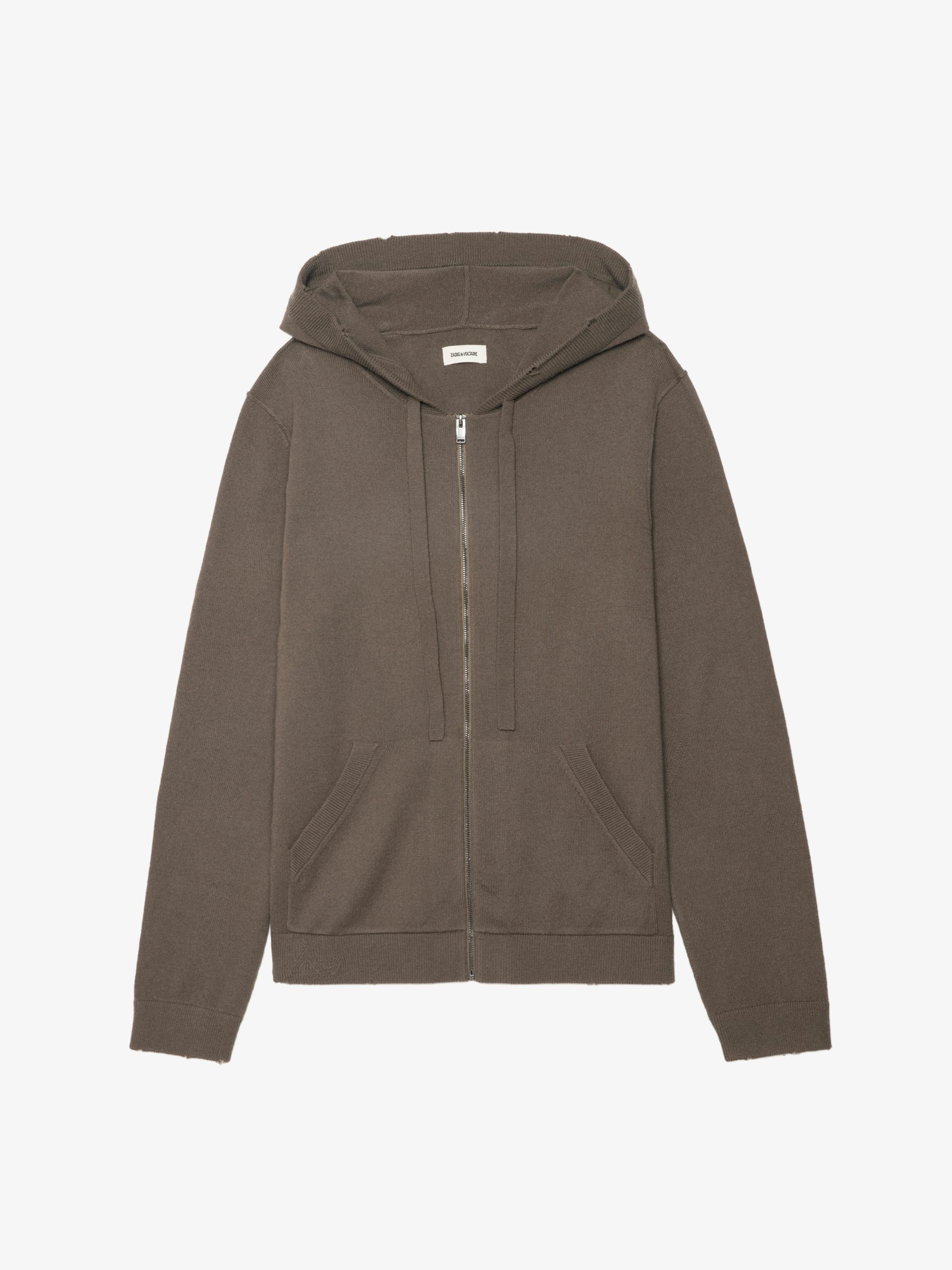 Clash Cardigan - Hooded cardigan with zip closure featuring front patch and western back detail.